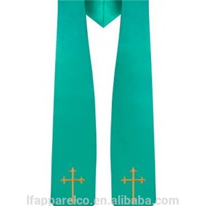 Traditional Choir Stole With Embroidery Cross - Emerald Green