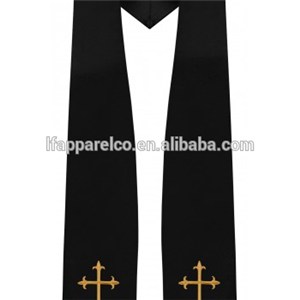 Traditional Choir Stole With Embroidery Cross - Black