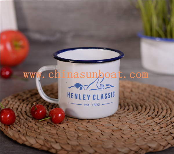 Sunboat Blue Rim Good Price Customized Enamel Mugs Enamel Metal Cup