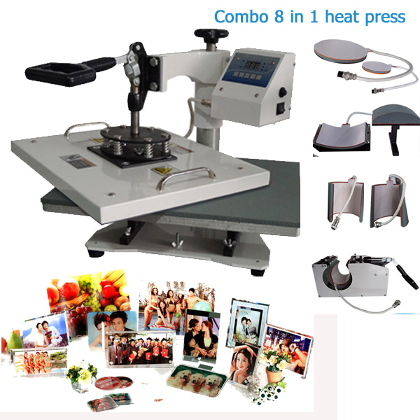 Factory direct price combo heat press (8-in-1) for t-shirt, mug, cap, plate