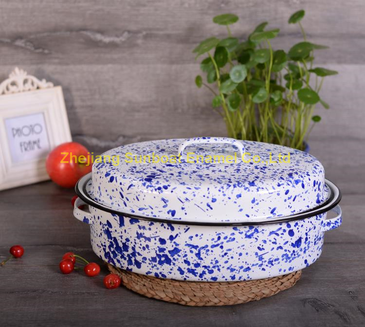 cast iron 15& quot; enamel turkey roaster pan