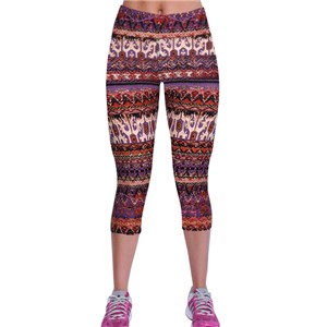 Coffee Geometric And Floral Capris Leggings
