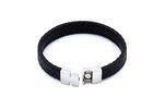 Leather Stainless Steel Bangle Bracelet Matching Black Rubber With Metal Clasp For Men
