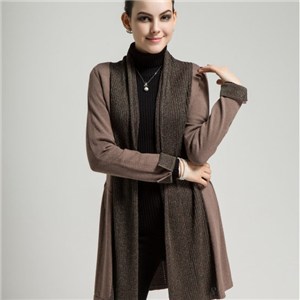 Fall Winter Ladies Silk Cotton Novelty Stitch Knitted Long Sleeve Long Cardigan Contrast Color