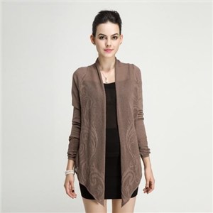 Spring Autumn Ladies Merino Wool Jacquard Stitch Knitted Long Sleeve Cardigan