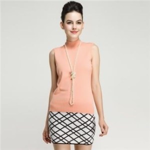 Spring Summer Silk Ladies Jersey Knitted Turtle Neck Sleeveless Vest Sweater Top