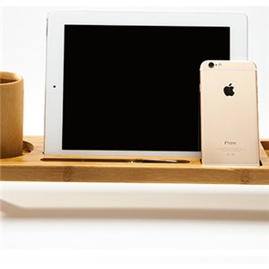 Functional Bamboo Office Ipad Stand With Office Organizer