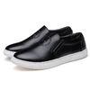 ODM Brand Mens Slip On Leather Sneakers Black / Brown Leather With White Out Sole