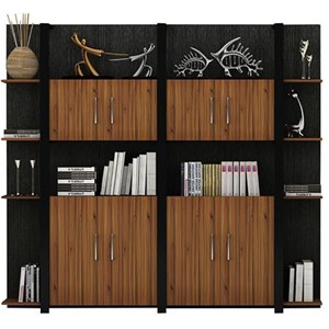 Walnut And Ebony Office Bookcase With Cabinet