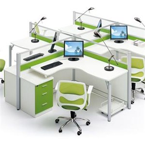 Metal Legs And Fixed Cabinet Modern Workstation With Glass Screen Panel