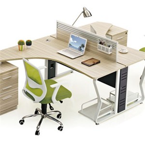 Simple Design T-Shaped Workstation Combine With Fixed Cabinet And Metal Leg