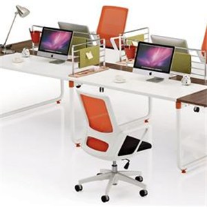 Modern Four Workstation Cubicle Come With Metal Supporting Legs And Plastic Leveling Glides.