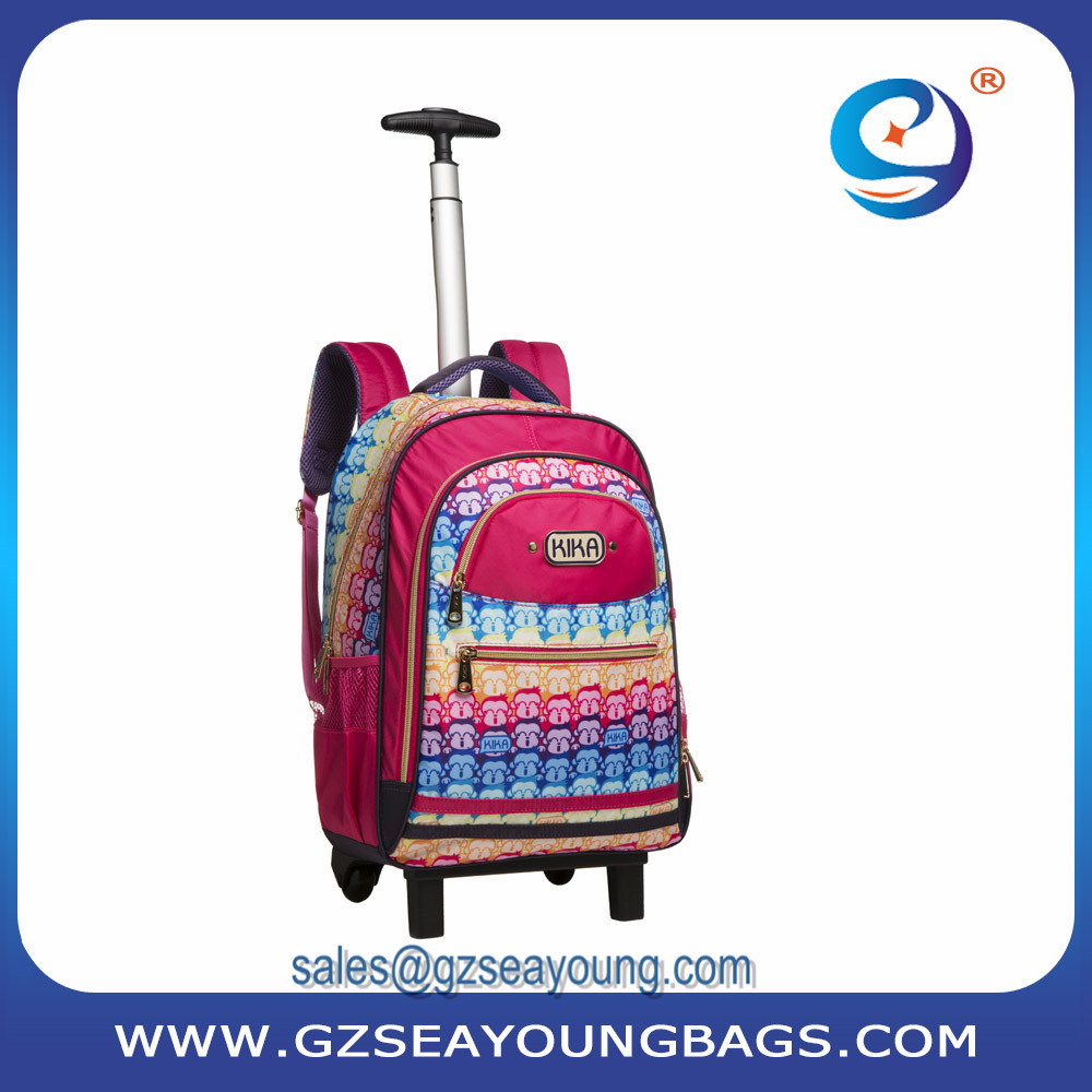 New product kid multipurpose fancy pink girls trolley school bag