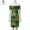 100 % cotton wax fabric African print dress Sexy Slash Neck Collar XS-XXL