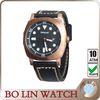 Male Designer Black Bronze Mens Watch Italian Genuine Leather Strap