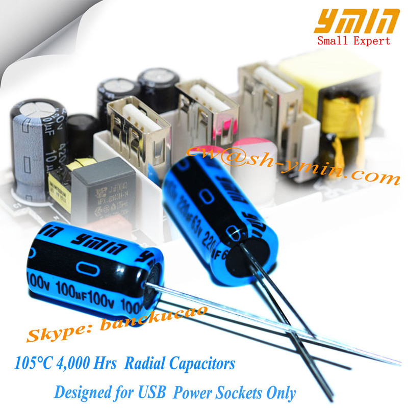 General radial aluminum electrolytic capacitors special for USB Power switch USB charger ROHS compliant