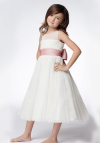 A-line Round Neck Tea-length Organza Ruffled Layers Flower Girl Dresses