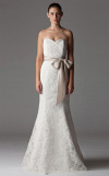 Trumpet Mermaid Strapless Chapel Train Lace Ribbon Wedding Dress