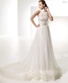 Empire A-line Round Neck Chapel Train Yarn Draped X-straps Wedding Dress