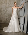 A-line Sweetheart Cathedral Train Satin Beading Ruffled Wedding Dress