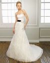 Sweetheart Strapless Lace Cathedral Train Manmade Flowers Ribbon Beading Wedding Dress