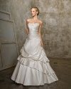 Simple A-line Strapless Cathedral Train Satin Beading Two-Layers Wedding Dress
