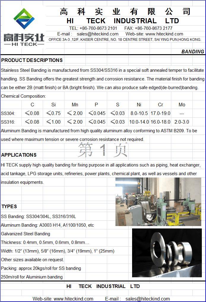 SS 304 Banding,SS316 Banding, Aluminum banding