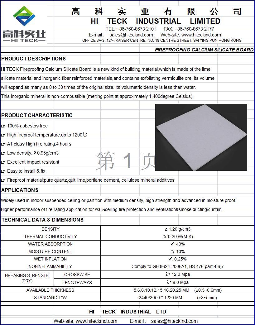 Fireproofing Calcium Silicate Board