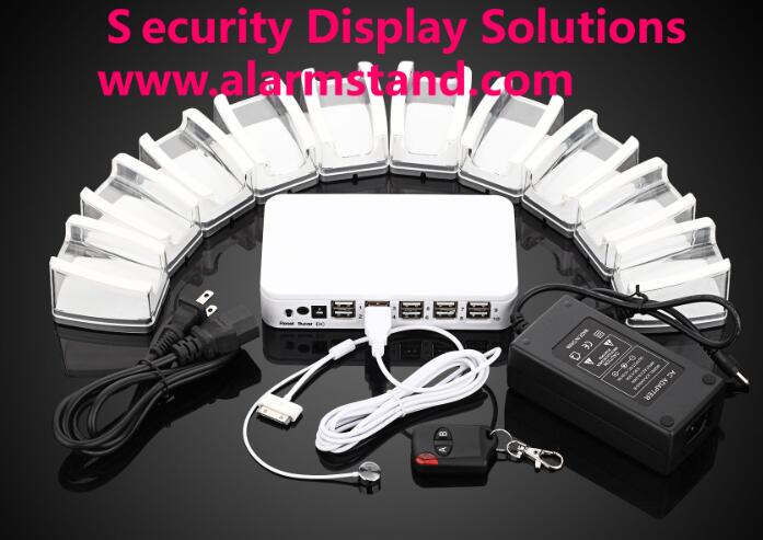 10-port USB Security Anti-Theft Alarm System Cable Locking Acrylic Display Stand for Mobile Phone Retail Store