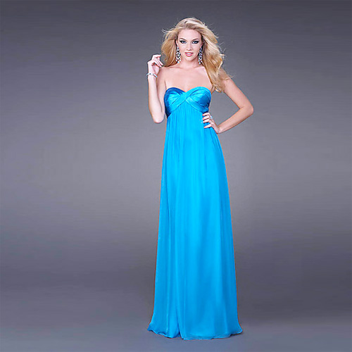 Chic Loose-fitting Sheath Column Sweetheart Strapless Floor-length Elastic-satin Chiffon Prom Dress