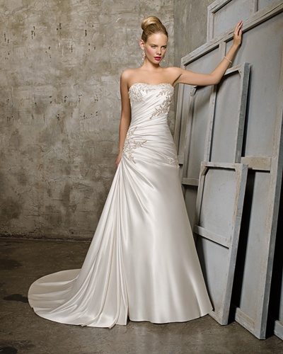 A-line Sweetheart Cathedral Train Satin Beading Ruffled Wedding Dress