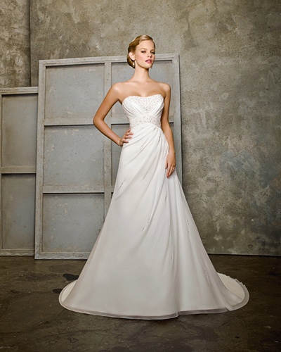 Empire A-line Scoop Neck Cathedral Train Chiffon Ruffled Wedding Dress