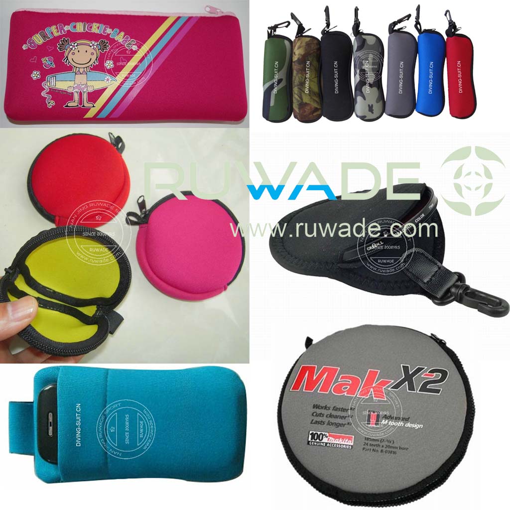 Neoprene pencil coin glasses lens CD DVD case, neoprene glasses mobile phone pouch
