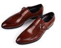 Burnished Leather Mens Monk Strap Shoes Black / Brown For Wedding